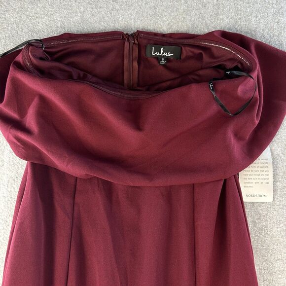 Lulus Dress Womens S Maxi Gown Burgundy Off-The-Shoulder Wedding Romantic - Picture 2 of 14